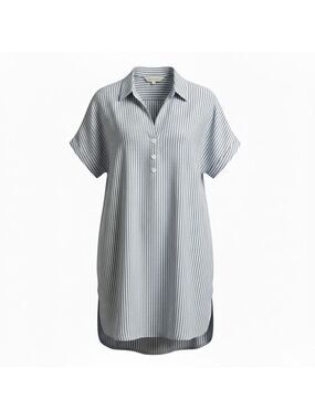 H&M L.O.G.G. Light Blue & White Stripe 100% Cotton Mini Shirt Dress